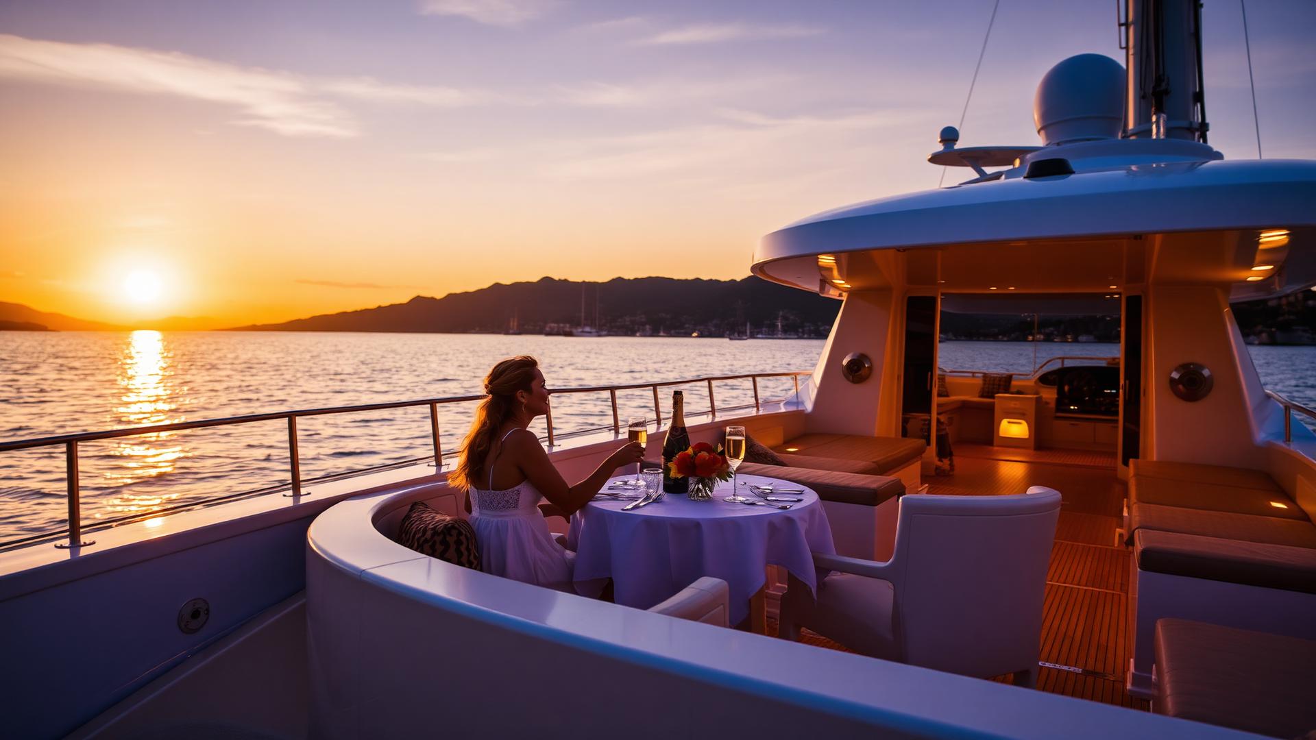 Luxury sunset on private yacht